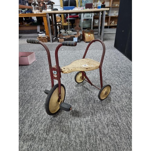 54 - Vintage metal Jet Ace of Dudley trike with red frame and cream seat measures 49cm high by 56cm long