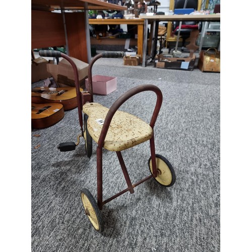 54 - Vintage metal Jet Ace of Dudley trike with red frame and cream seat measures 49cm high by 56cm long