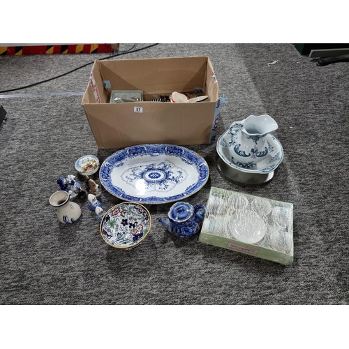 57 - Box containing a quantity of collectables inc a large George Jones and Sons platter with a chip to t... 