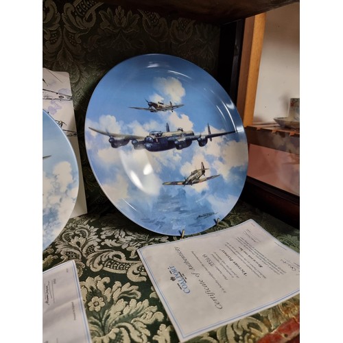 64A - Collection of 9x boxed Coalport reach for the sky collection plates all featuring military planes in... 