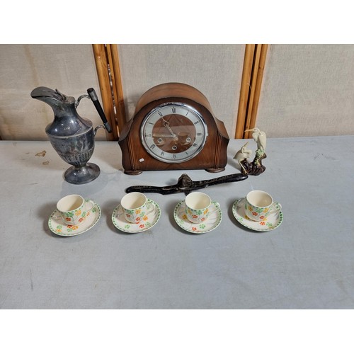 65 - Quantity of collectables inc a Smiths mantle clock chiming on gong rods with key and pendulum, vinta... 