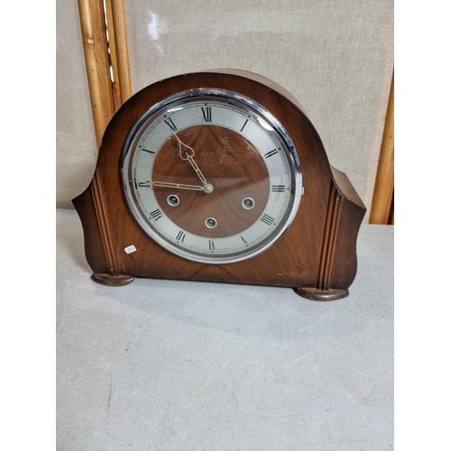 65 - Quantity of collectables inc a Smiths mantle clock chiming on gong rods with key and pendulum, vinta... 