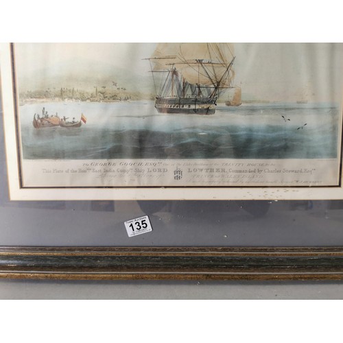 139 - Large framed and glazed plate print of The Hon East Indian Company ship The Lord Lowther presented t... 