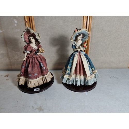 70 - Pair of good quality Academy figures on wooden plinths both with floral dresses well detailed all in... 