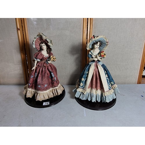 70 - Pair of good quality Academy figures on wooden plinths both with floral dresses well detailed all in... 