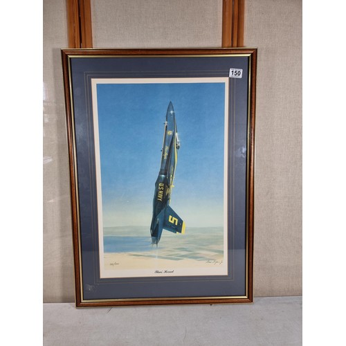 150 - A framed and glazed limited edition print by Same Lyons Jnr of a US navy plane titled Blues Hornet, ... 