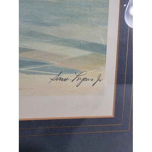 150 - A framed and glazed limited edition print by Same Lyons Jnr of a US navy plane titled Blues Hornet, ... 