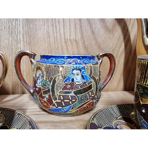 74 - 15 piece genuine Japanese Samurai china tea set in good condition, inc 6x cups and saucers, milk jug... 