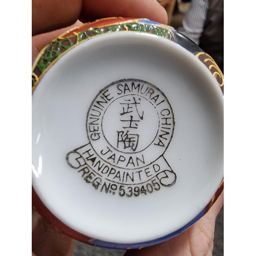 74 - 15 piece genuine Japanese Samurai china tea set in good condition, inc 6x cups and saucers, milk jug... 