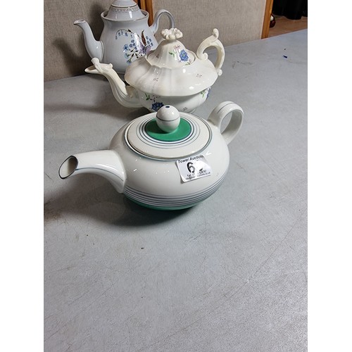 68 - Collection of 5x ceramic teapots, inc a floral decorated Denby teapot, green and white German US Zon... 