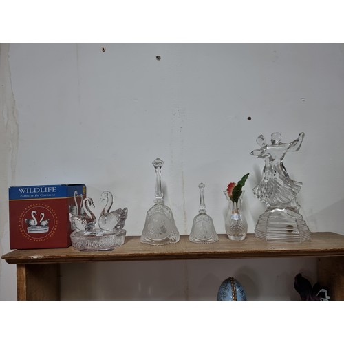 90 - Collection of collectable glassware inc a Royal Crystal Rock dancing figure, a swan figure, 2x bells... 