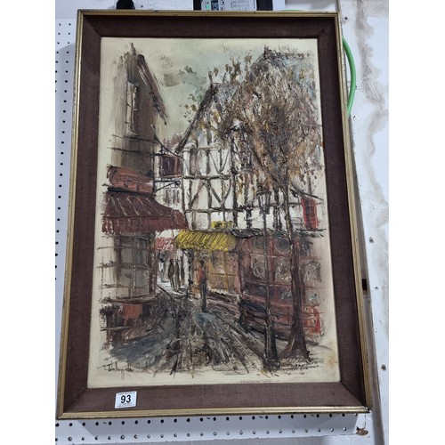 93 - Large framed original oil on canvas of a street scene by John Bampfield in good order well executed,... 