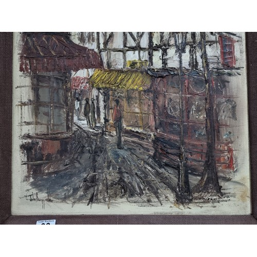 93 - Large framed original oil on canvas of a street scene by John Bampfield in good order well executed,... 