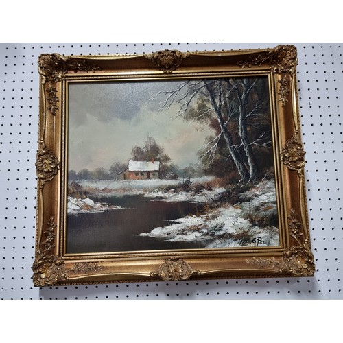 95 - Large gilt framed oil on canvas of a country scene, signed to the lower right G.Percy, in good overa... 