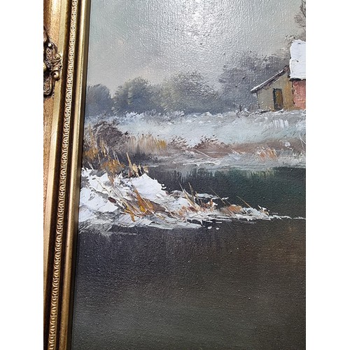 95 - Large gilt framed oil on canvas of a country scene, signed to the lower right G.Percy, in good overa... 