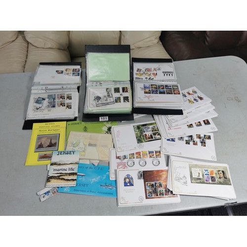 101 - Collection of 3x albums containing a quantity of first day covers along with a tin of loose stamps a... 