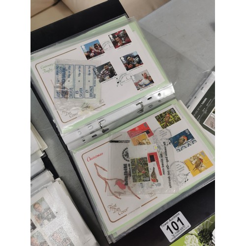 101 - Collection of 3x albums containing a quantity of first day covers along with a tin of loose stamps a... 