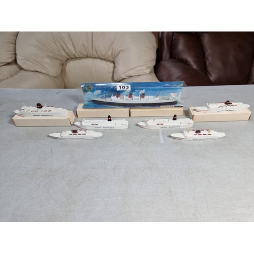 103 - Collection of 6x metal DFDS seaways boats covering their collection along with a boxed Minic Ships s... 