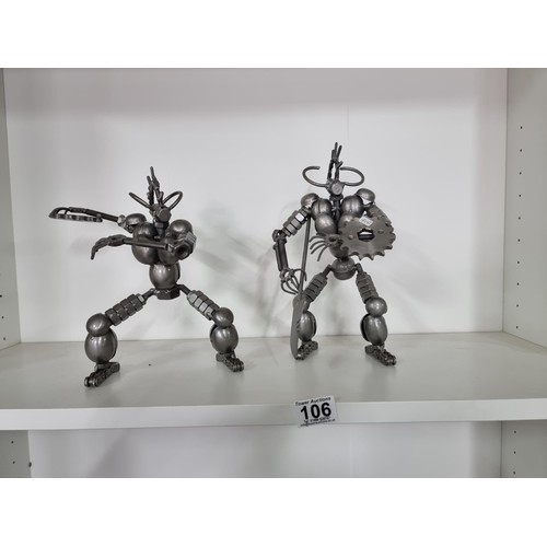 106 - 2x nuts and bolts figures of Predator style figures both in good order tallest piece stands at 27cm ... 