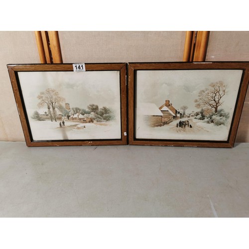 141 - 2x framed and glazed hand painted lithographs of winter scenes by Albert Bowers, inc scenes of Brame... 