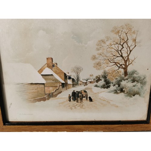 141 - 2x framed and glazed hand painted lithographs of winter scenes by Albert Bowers, inc scenes of Brame... 