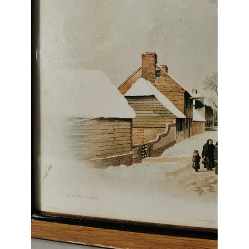 141 - 2x framed and glazed hand painted lithographs of winter scenes by Albert Bowers, inc scenes of Brame... 