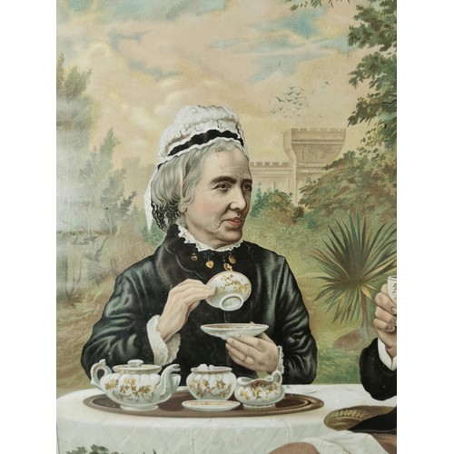 142 - Antique framed and glazed calendar print depicting Mr and Mrs Gladstone having afternoon tea, marked... 