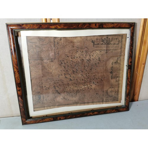 143 - Framed and glazed copy of a vintage Montgomershire map by John Speed along with a framed and glazed ... 