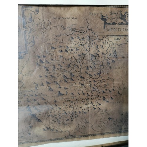 143 - Framed and glazed copy of a vintage Montgomershire map by John Speed along with a framed and glazed ... 