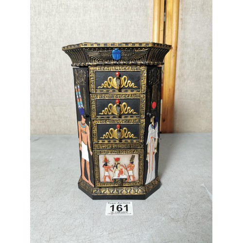 161 - A Veronese Egyptian style heavy resin jewellery box with 4 drawers and 2x opening doors to the sides... 