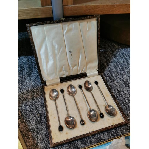 155 - 5x boxes containing a variety of flatware inc a case fruit spoon set, cased cake knife, cased coffee... 