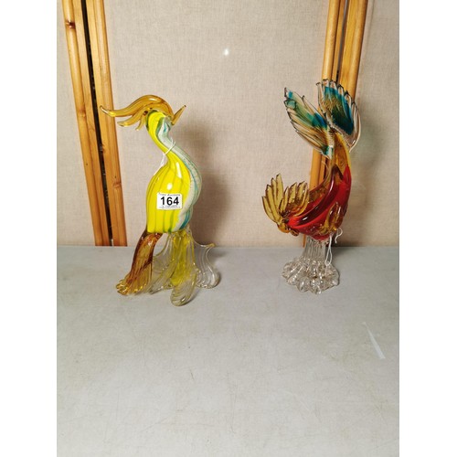 164 - 2x large Murano cockerels both in good order and in vibrant colours, largest piece stands at 34cm hi... 