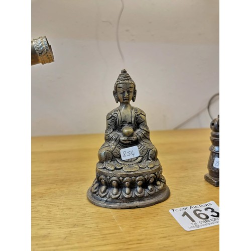 163 - A bronze Chinese senser and a Tibetan Buddha well detailed, a  Tibetan wax seal, and a Moroccan powd... 