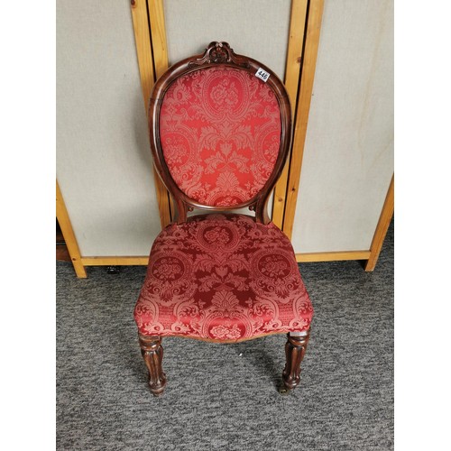 446 - Antique Victorian mahogany bedroom chair with a red floral back and seat pad in good overall conditi... 