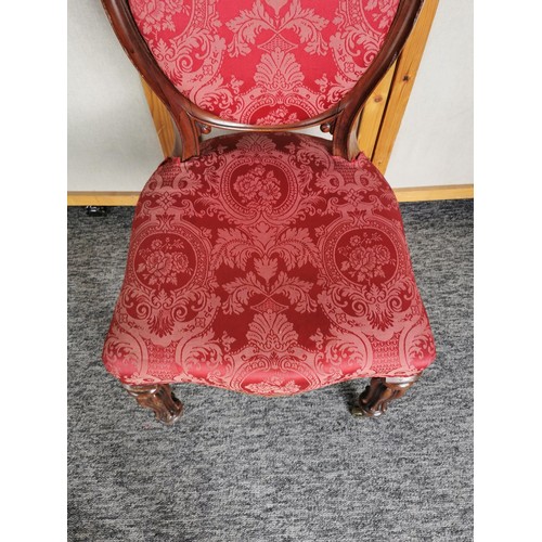 446 - Antique Victorian mahogany bedroom chair with a red floral back and seat pad in good overall conditi... 