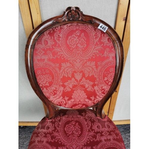 446 - Antique Victorian mahogany bedroom chair with a red floral back and seat pad in good overall conditi... 