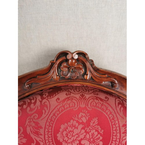 446 - Antique Victorian mahogany bedroom chair with a red floral back and seat pad in good overall conditi... 