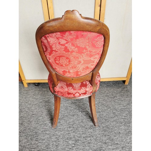 446 - Antique Victorian mahogany bedroom chair with a red floral back and seat pad in good overall conditi... 