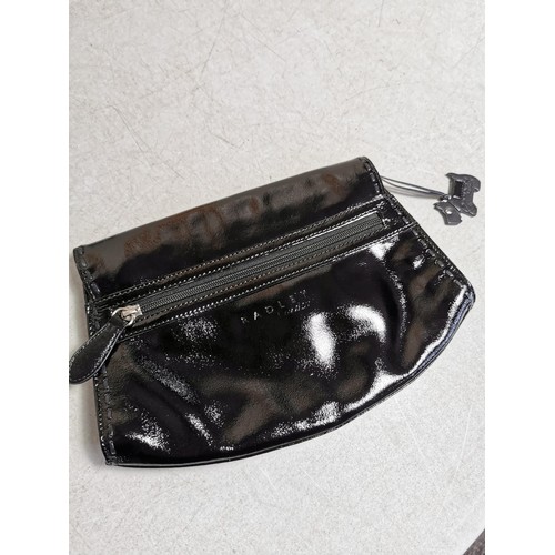 398 - A good quality black patent clutch bag along with a Dune evening bag with pale green dust bag.