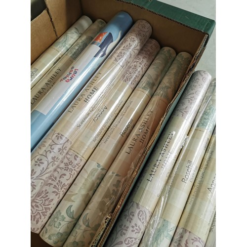 401 - Box containing 14 rolls of Laura Ashley sealed wallpaper inc Boats in blue, Annecy Grape, and Rosehi... 