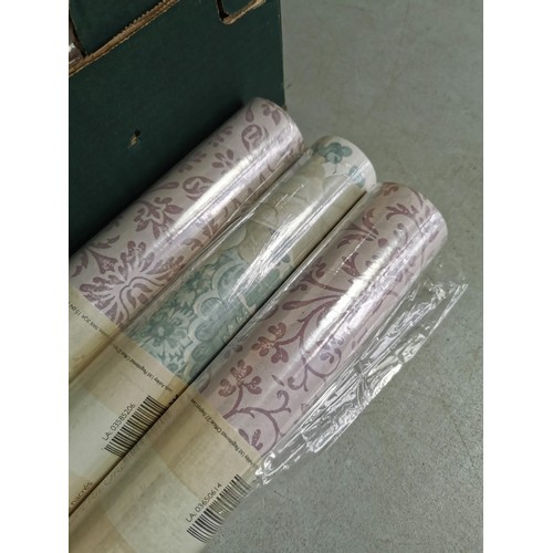 401 - Box containing 14 rolls of Laura Ashley sealed wallpaper inc Boats in blue, Annecy Grape, and Rosehi... 