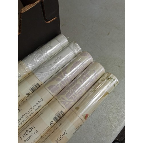 402 - Box containing 13 rolls of Laura Ashley wallpaper most are sealed as new, inc Tatton Amethyst, Palla... 