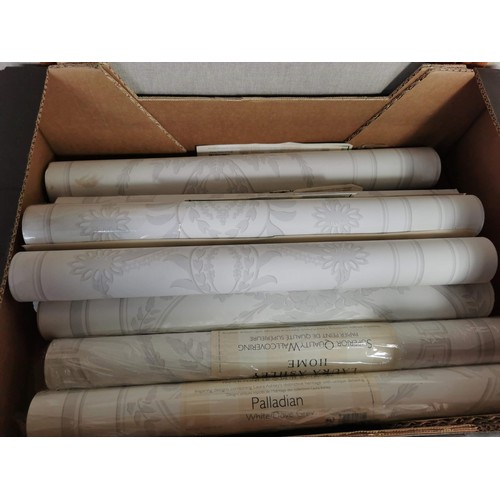 402 - Box containing 13 rolls of Laura Ashley wallpaper most are sealed as new, inc Tatton Amethyst, Palla... 