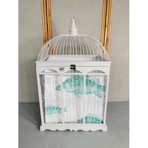 407 - Large wooden and metal bird cage style plant cage with scroll design, ideal for trailing plants in g... 