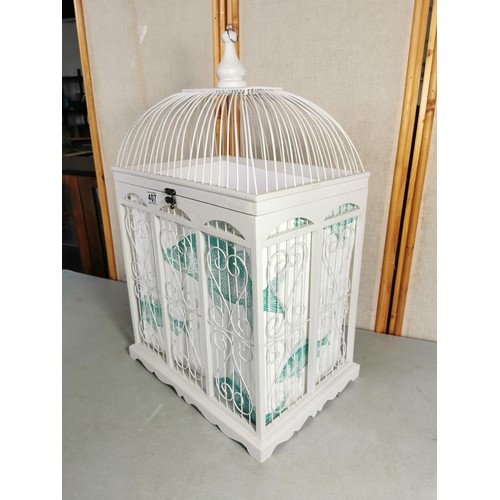 407 - Large wooden and metal bird cage style plant cage with scroll design, ideal for trailing plants in g... 