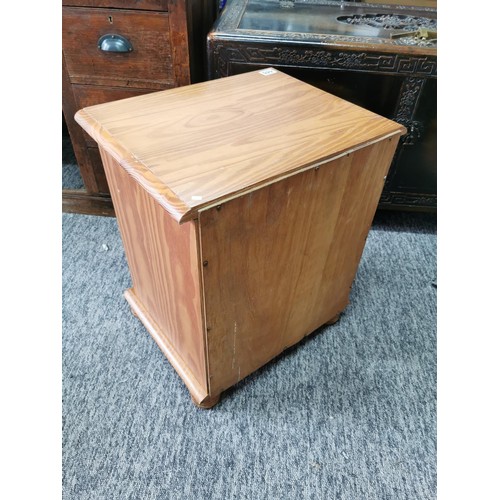 448 - Small pine one draw bed side table with a shelf at the base. Total height 59cm width of 50cm with a ... 