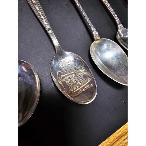 169A - A collection of 9x solid silver collectable teaspoons to include some unusual designs which includes... 