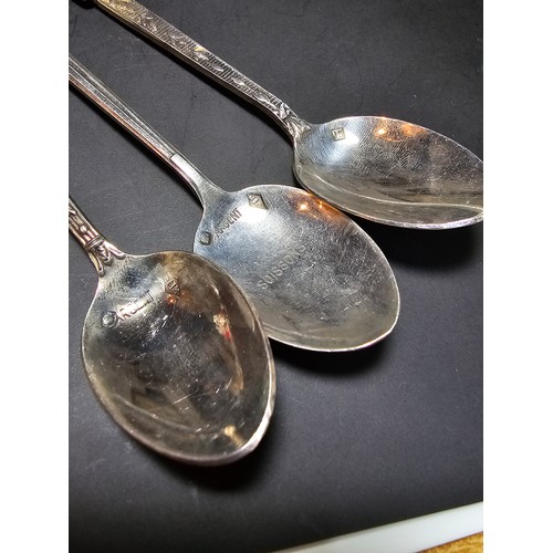 169A - A collection of 9x solid silver collectable teaspoons to include some unusual designs which includes... 