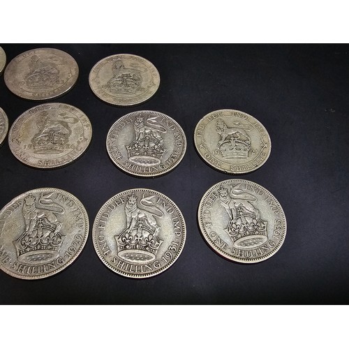 175 - A large collection of 19x silver 1 shilling coins (British) all of the coins pre date 1947 so all wi... 