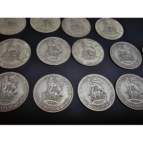 175 - A large collection of 19x silver 1 shilling coins (British) all of the coins pre date 1947 so all wi... 